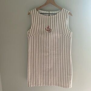 Handmade nautical shift dress‎ tan and cream striped sleeveless size large